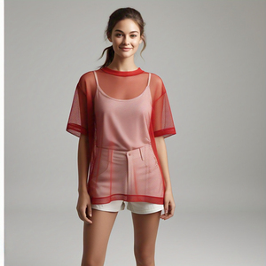 Camisa de verano de malla transparente Cuello redondo Club nocturno Ligero Ver a través de manga corta Camisa de malla transparente Señoras - Product Image 1