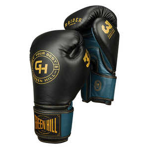 Gants de boxe RAIDER noirs/bleus, tailles 10/12/16oz, logo personnalisé, équipement de sparring MMA et thaïlandais avec attache de poignet à lacets - Product Image 6