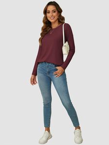 T-shirts décontractés respirants à manches longues et col rond pour femmes grandes tailles, blouses d'été en polyester/coton - Product Image 6