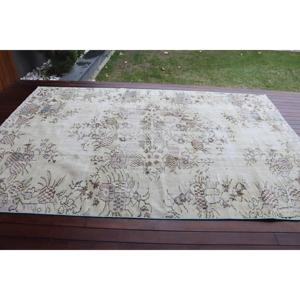 พรมวินเทจขนาด 6.6x9.9 ฟุต พรมตุรกีขนาดใหญ่ พรมขนสัตว์สีขาวลายปะติด - Product Image 3