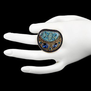 Bague fantaisie pour femme - Dorée - Bleu marine - Product Image 3