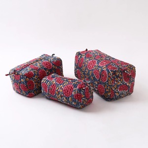 Beautiful Indigo Red Vintage Eco-Friendly Cotton <b>for</b> Cases Hand Block Printed Vanity Bag Set Quilted Cosmetic Pouches Set - Product Image 3