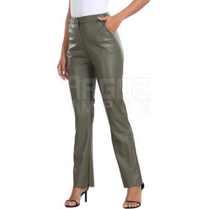 Pantalones de cuero de cintura media para mujer de alta calidad Pantalones casuales delanteros planos transpirables para invierno-Venta al por mayor - Product Image 2
