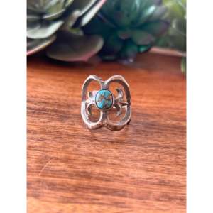 Tonya Yazzie Kingman <b>Adjustable</b> <b>Ring</b> Stainless Steel with Turquoise & Sterling Silver Bezel Setting Inlay Size 11 Gift - Product Image 1