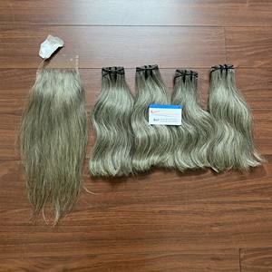 Mèches de cheveux raides, remy, naturel, gris, trame de machine, doux, brillant, droit, gris - Product Image 2