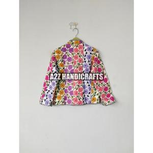 Chaqueta de algodón hecha a mano para mujer India acolchada con estampado de animales frente abierto Kimono raya tubería abrigo fiesta desgaste Patchwork otoño - Product Image 6