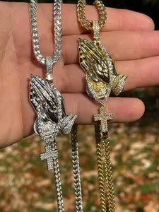 MOISSANITE Prier Mains Chapelet Fine Jewelry Pendentifs & Charms 925 Sterling Silver Iced Out Rhodium, PASSES DIAMOND Tester - Product Image 4