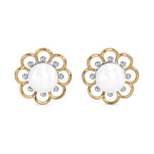 NOVAMART Fine 925 Sterling Silver Pearl Stud Lotus Earrings Gold Rhodium Plated with Screw Back <b>Gift</b> for Women & <b>Girls</b> Wholesale - Product Image 1