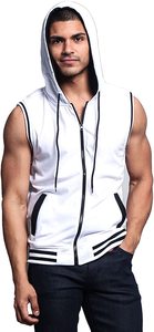 Débardeur de fitness tricoté sans manches pour homme avec capuche en maille respirante Logo personnalisable Débardeur décontracté respirant - Product Image 5