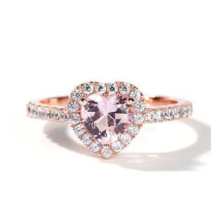Anillo Jeulia con Incrustaciones de Plata de Ley y Morganita Sintética en Corte Corazón, Chapado en Oro Rosa - Product Image 1