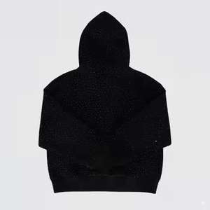 Venta al por mayor de alta calidad de algodón orgánico de peso pesado recortado Hip Hop Zip up Rhinestone Crystal French Terry Hoodie - Product Image 5