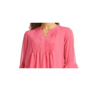 Charter Club Women's Pink <b>Rose</b> Double Ruffle Textured Pintuck <b>Top</b> Breathable Satin Chiffon Fashion Print Daily Available Petite - Product Image 2