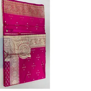 Op Maat Gemaakte Brokaat Zijden Sari 'S Met Gouden Randen En Patronen, Ideaal Voor Saree-Winkels En Modeontwerpers