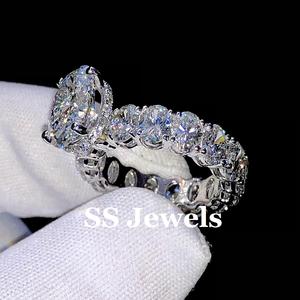 Anillo de compromiso de eternidad de diamante de moissanita VVS de corte ovalado de 2ct, banda de boda de lujo de plata 925 para mujer, regalo de aniversario - Product Image 3