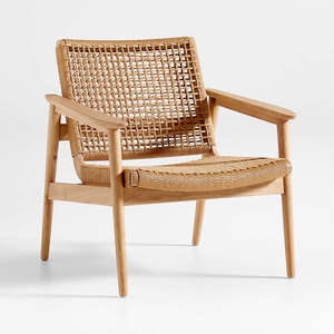 Fauteuils d'appoint modernes Randy en teck massif et rotin tressé avec finition naturelle pour hôtel, villa, usage extérieur - Product Image 1