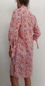 Robe Tunique En Coton Imprimé Handblock Tunique Chic Bohème Floral Rose Et Orange - Product Image 5