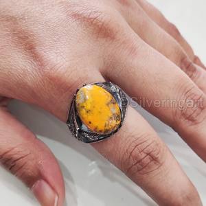 Grossiste Bague pour homme Bague de Noël en argent sterling 925 avec bourdon naturel et jaspe, pierre de naissance et aigle - Product Image 5