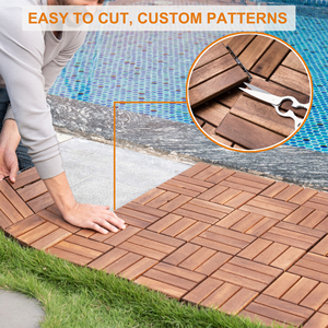 Suelo de jardín DIY, baldosas de madera de acacia, diseño moderno de 6 listones con sistema de enclavamiento y función antideslizante - Product Image 5