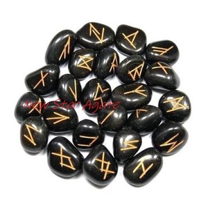 Ensemble de runes en agate noire naturelle de qualité supérieure, vente chaude, 25 pièces, pierres gravées et polies, Feng Shui, guérison par les cristaux - Product Image 6