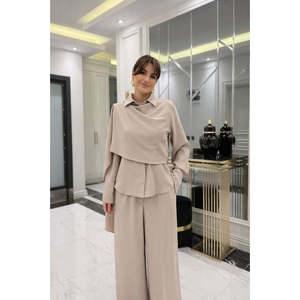 Conjunto de Dos Piezas para Mujer de Jane: Blusa Elegante de Manga Larga con Detalle de Chal y Pantalones de Corte Clásico, Atuendo Femenino Elegante para Adultas - Product Image 3