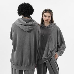 Sudadera con capucha vintage lavada ácida de gran tamaño para hombre, ropa informal holgada de algodón pesado, Sudadera con capucha, jersey básico - Product Image 3