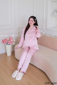 Pijamas de seda latina de alta calidad para mujer, conjunto de ropa suave y cómoda, fresco y elegante B684 - Product Image 4