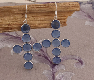 Increíble cristal Aqua Gemstone 925 plata esterlina plata antigua boda hermoso pendiente regalo - Product Image 3