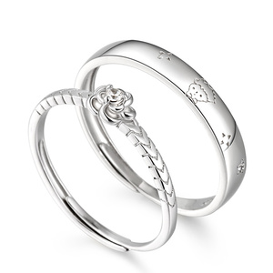 Jeulia One Love Little Prince & Rose <b>Adjustable</b> Sterling <b>Silver</b> Couple <b>Rings</b> - Product Image 3