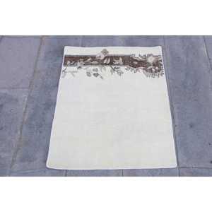 พรมวินเทจขนาด 2.3x2.8 ฟุต, พรมตุรกีขนาดเล็ก, พรมขนสัตว์สีขาวสไตล์ตะวันตกเฉียงใต้ - Product Image 1