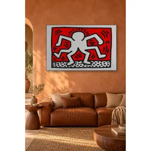 Fida Keith Haring, figurine dansante sur fond rouge, impression sur toile - Product Image 1