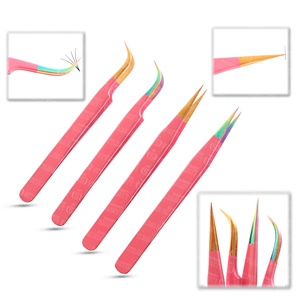 Color <b>Pink</b> Tip Gold and Silver Different Tweezers Private Label Easy to Pickup Thin Lashes Grafting <b>Tool</b> - Product Image 3