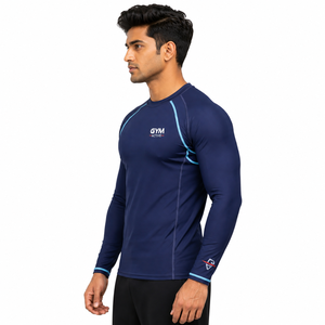 Camiseta de Compresión Azul Marino Estampada para Hombre, Manga Larga, Ecológica, para Gimnasio, Entrenamiento, Fitness, Ropa Deportiva - Product Image 2