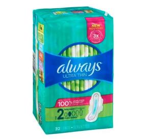 Serviettes hygiéniques Always Ultra Thin sans ailettes, taille 1, régulières, 132 unités, en vente à prix réduit, lot en gros de 3 paquets de 44, prix de gros, achat neuf - Product Image 2
