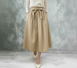 กระโปรงทรงสเกตเอวผูกโบว์สีกากีสำหรับผู้หญิง - Product Image 3