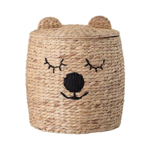 Bear Face <b>Wicker</b> Laundry <b>Basket</b> Handwoven Water Hyacinth Storage Bin with Lid for Kids Room Home Organization - Product Image 1
