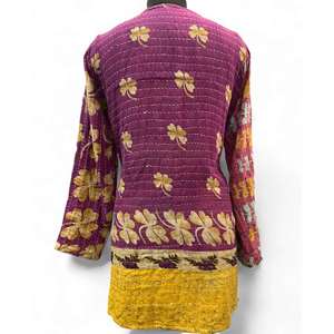 Chaqueta Kantha Bohemia Vintage, <span class=keywords><strong>Abrigo</strong></span> 100% Algodón, Acolchado Reversible, con Plumas y Cuero Personalizado, Talla XL, para Mujer - Product Image 3
