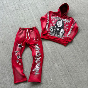 Personalizado hombres sólido ácido lavado transpirable chándal Vintage lavado sol desteñido DTG Impresión logotipo ligero Sudadera con capucha pantalones de chándal barato - Product Image 2