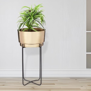 Juego Moderno de 2 Macetas Metálicas Doradas con Base para Plantas, Decoración Elegante para Interiores y Balcones - Product Image 2