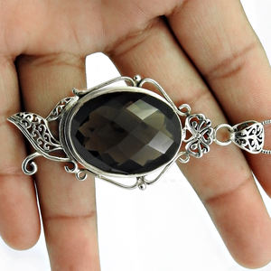 Precio al por mayor de alta calidad Plata de Ley 925 Cuarzo ahumado natural Piedra preciosa Étnico Impresionante Colgante Joyería hecha a mano Exportador - Product Image 3