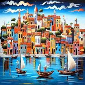 Placa decorativa de acento Mediterráneo Ray Powers Backsplash Village Art 2017 - Product Image 1