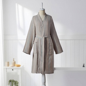 Peignoir turc antique en coton, rayé taupe, style kimono - Product Image 3