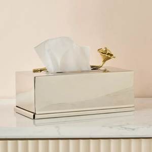 Boîte à mouchoirs en acier inoxydable argenté forme rectangulaire pour décorations de table pour la maison et l'hôtel porte-papier de soie - Product Image 5