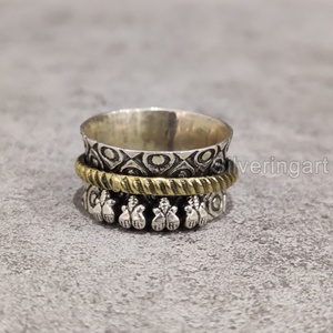 Art Spinner Band Bague de méditation Bague en argent sterling 925 pour femme Bague de pouce Fidget Bijoux faits à la main Party Anxiety Mens Spinner Ring - Product Image 3