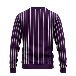 Men's Dark Purple Pinstripe Crew Neck Sweatshirt Custom Logo Graphic Pullover Long Sleeve Team Bulk Training Winter Wear Tops - Product Image 2