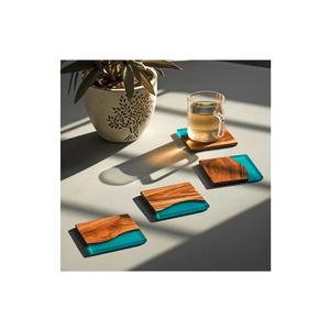 Posavasos de piedra de madera y resina para bebidas, posavasos de resina epoxi, posavasos para té, cerveza, café, color personalizado - Product Image 3
