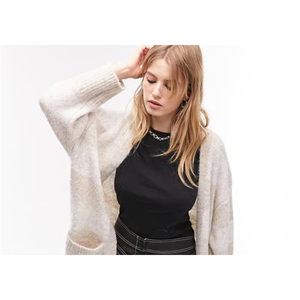 Cardigan Casual da Donna Topshop Beige a Righe con Ricami e Bottoni Decorativi, Lunghezza Lunga, Taglia XS per Autunno/Inverno - Product Image 2