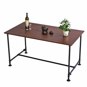 Industrial-Style <b>Extendable</b> <b>Dining</b> <b>Table</b> 140x80cm Rubber <b>Wood</b> Top with Iron Pipe Legs BA68171 Sintered Stone Surface - Product Image 1
