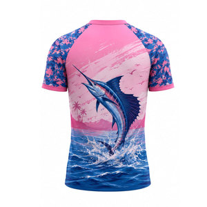 เสื้อตกปลาสีชมพูฟ้าสำหรับผู้ชาย พิมพ์ลายแบบซับลิเมชั่น แห้งเร็ว UPF 50 โพลีเอสเตอร์ เสื้อผ้าสำหรับกิจกรรมกลางแจ้ง - Product Image 3