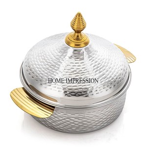 Casserole de forme ronde finie en émail de couleur blanche avec poignée plaquée or pour une meilleure prise en main Fournitures de cuisine pour hôtels et restaurants - Product Image 5