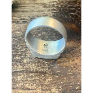 Navajo Handmade Sterling Silver <b>Ring</b> with Natural <b>Blue</b> <b>Opal</b> Inlay Size 9.5 Boho Geometric Statement Jewelry - Product Image 5